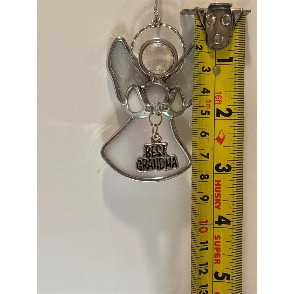 Ganz Angel Ornament White Sun Catcher Stained Glass Holding Best Grandma Charm